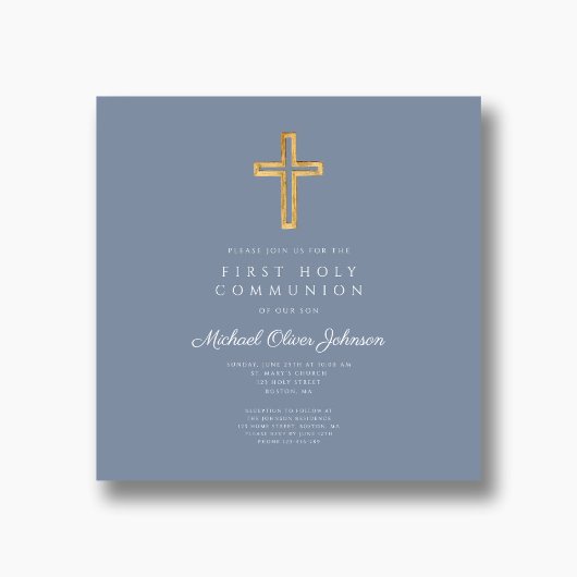 Dusty Blue Religious Cross Boy First Community Kaart