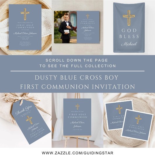 Dusty Blue Religious Cross Boy First Community Vierkante Sticker