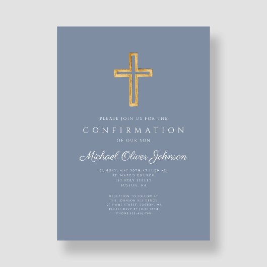 Dusty Blue Religious Wood Cross Boy bevestiging Kaart