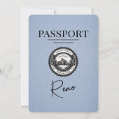 Dusty Blue Reno Passport Wedding Invitation Kaart (Achterkant)