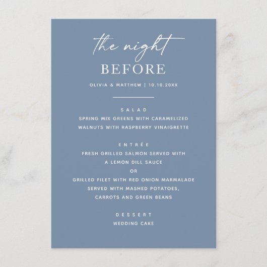 Dusty Blue repetitie diner. Nacht voor nautische Menu (Voorkant)