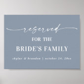 Dusty Blue Reserved Bride's Family Wedding Sign Poster (Voorkant)
