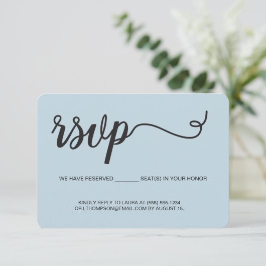 Dusty Blue Reserved Seat RSVP zonder mailing Informatiekaartje (Staand voorkant)