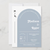 Dusty Blue Retro Arch Photo QR Code RSVP Groovy Kaart (Voorkant)