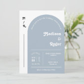Dusty Blue Retro Arch Photo QR Code RSVP Groovy Kaart (Staand voorkant)