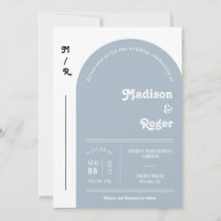 Dusty Blue Retro Arch Photo QR Code RSVP Groovy