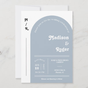 Dusty Blue Retro Arch Photo QR Code RSVP Groovy Kaart