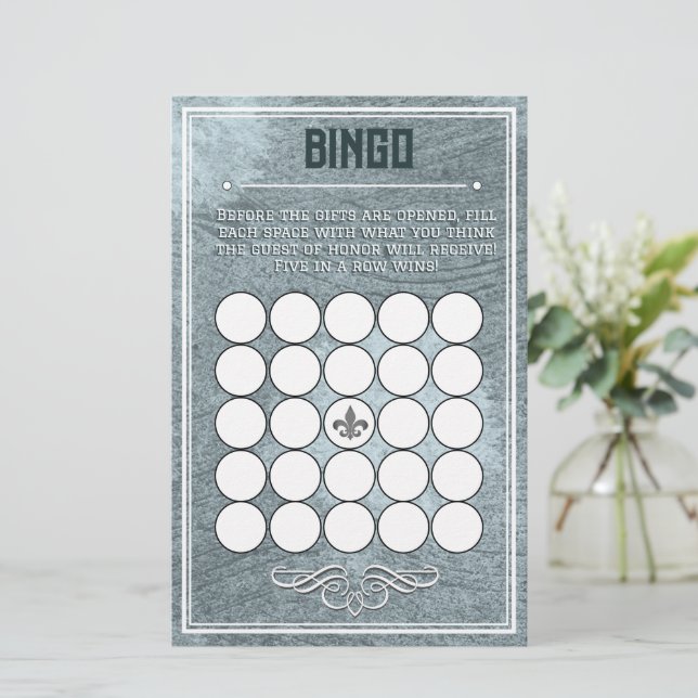 Dusty Blue Retro Art Deco Stijl Baby shower Bingo (Staand voorkant)