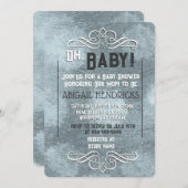 Dusty Blue Retro Art Deco Style Baby shower Kaart (Voorkant / Achterkant)
