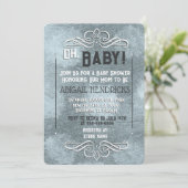 Dusty Blue Retro Art Deco Style Baby shower Kaart (Staand voorkant)