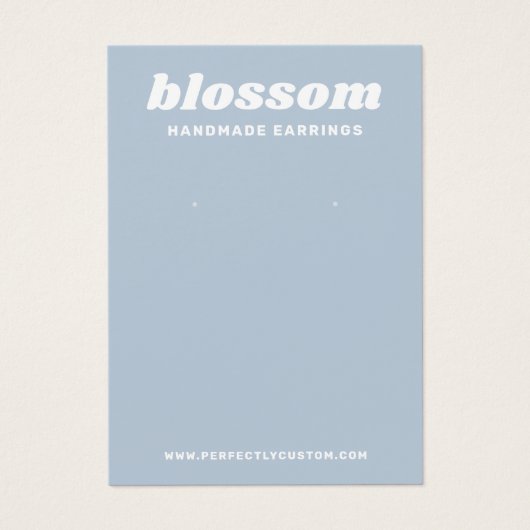 Dusty blue retro font logo oorbel display card visitekaartje (Voorkant)
