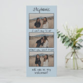 Dusty Blue Retro Fotostrip Bruidsmeisje voorstel Save The Date (Staand voorkant)