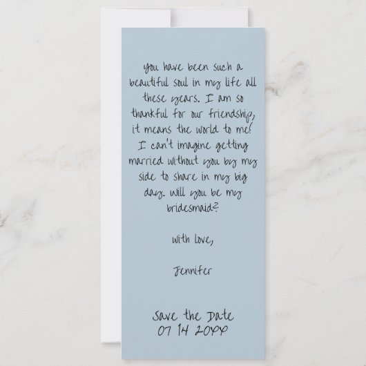 Dusty Blue Retro Fotostrip Bruidsmeisje voorstel Save The Date (Achterkant)