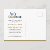 Dusty Blue Retro Groovy Fun Scrip Photo Afstuderen Uitnodiging Briefkaart (Achterkant)