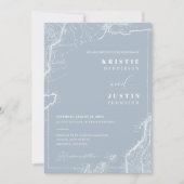 Dusty Blue Retro Reizen QR Code Foto Bruiloft Kaart (Voorkant)