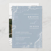 Dusty Blue Retro Reizen QR Code Foto Bruiloft Kaart (Voorkant / Achterkant)