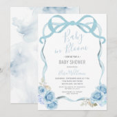 Dusty Blue Ribbon Bow Baby in Bloom Kaart (Voorkant / Achterkant)