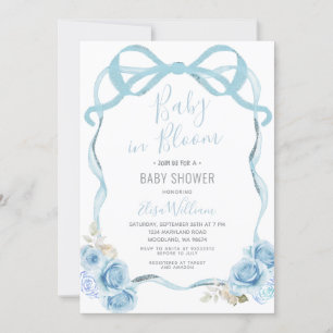 Dusty Blue Ribbon Bow Baby in Bloom Kaart