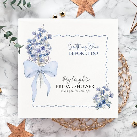 Dusty Blue Ribbon Bow Calla Lily Elegant Party Servet