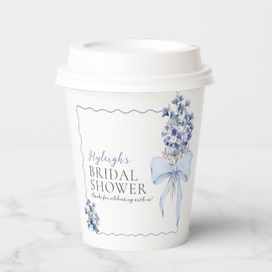 Dusty Blue Ribbon Bow Calla Lily Vrijgezellenfeest Papieren Bekers (Voorkant)