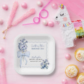 Dusty Blue Ribbon Bow Calla Lily Vrijgezellenfeest Papieren Bordje (Feest)