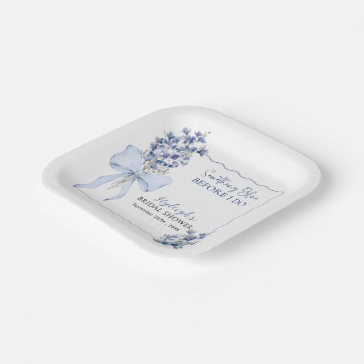 Dusty Blue Ribbon Bow Calla Lily Vrijgezellenfeest Papieren Bordje (Gebogen)