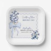 Dusty Blue Ribbon Bow Calla Lily Vrijgezellenfeest Papieren Bordje (Voorkant)