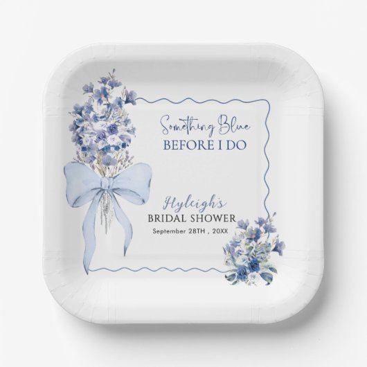 Dusty Blue Ribbon Bow Calla Lily Vrijgezellenfeest Papieren Bordje (Voorkant)