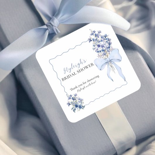 Dusty Blue Ribbon Bow Calla Lily Vrijgezellenfeest Vierkante Sticker