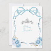 Dusty Blue Ribbon Bow Princess Mis Quince Kaart (Achterkant)