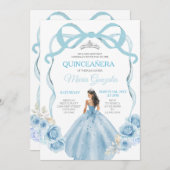 Dusty Blue Ribbon Bow Princess Mis Quince Kaart (Voorkant / Achterkant)
