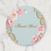 Dusty Blue Rococo Floral Baby shower Bedankt Bedankjes Labels (Voorkant)