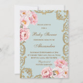 Dusty Blue Rococo  Floral Baby shower Kaart (Voorkant)