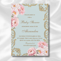 Dusty Blue Rococo  Floral Baby shower