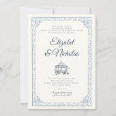 Dusty Blue Rococo Garden Wedding Invitation Kaart (Voorkant)