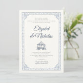 Dusty Blue Rococo Garden Wedding Invitation Kaart (Staand voorkant)
