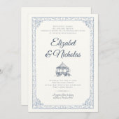 Dusty Blue Rococo Garden Wedding Invitation Kaart (Voorkant / Achterkant)