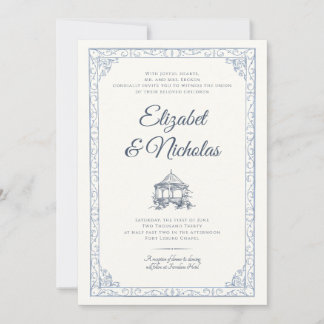 Dusty Blue Rococo Garden Wedding Invitation Kaart