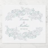 Dusty Blue Rococo Ornament Wedding Logo Sparkling Wijnetiket (Enkel label)