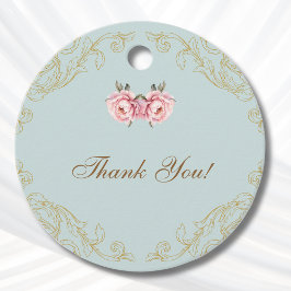Dusty Blue Rococo Peony Baby shower Bedankt Bedankjes Labels