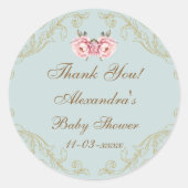 Dusty Blue Rococo Peony Baby shower Bedankt Ronde Sticker (Voorkant)