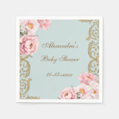 Dusty Blue Rococo Pink Floral Baby shower Servet (Voorkant)