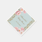 Dusty Blue Rococo Pink Floral Baby shower Servet (Hoek)