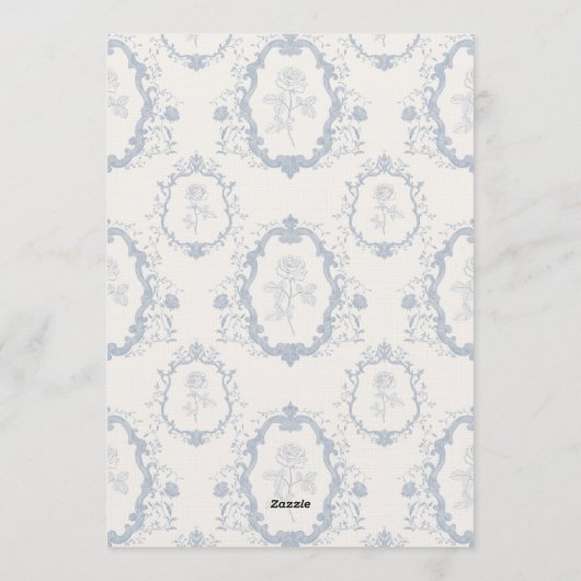 Dusty Blue Rococo Save The Date Card Kaart (Achterkant)