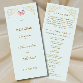 Dusty Blue Rococo Vintage Wedding Program Programmakaart