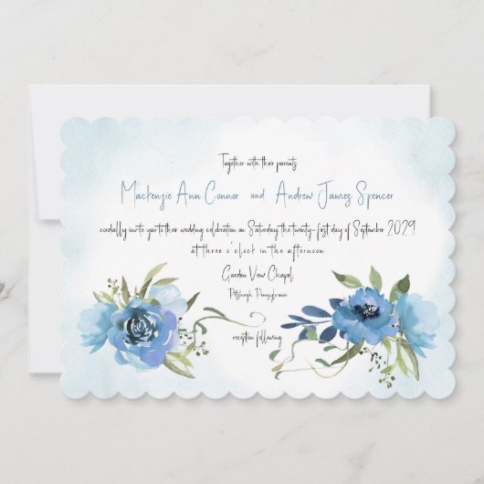 Dusty Blue Romance Floral Waterverf Kaart (Voorkant)