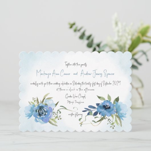 Dusty Blue Romance Floral Waterverf Kaart (Staand voorkant)