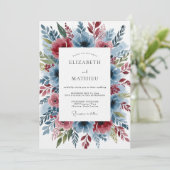 Dusty Blue Romantic Bloom Wedding Kaart (Staand voorkant)