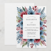 Dusty Blue Romantic Bloom Wedding Kaart (Voorkant / Achterkant)