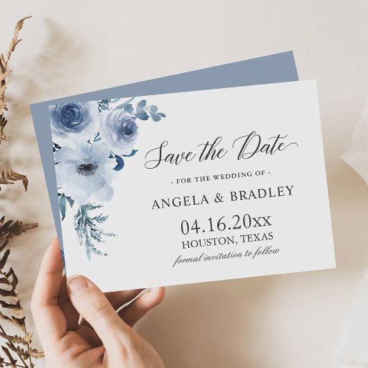 Dusty Blue Romantic Boho Floral Wedding Save The Date